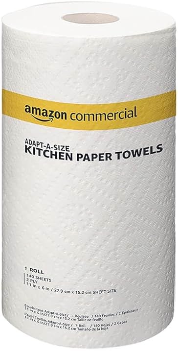 AmazonCommercial 2-Ply White Adapt-a-Size Kitchen Paper Towels, Absorbent, Thick, Individually Wrapped, 140 Towels per Roll (30 Rolls), 4200 Count - Product Image