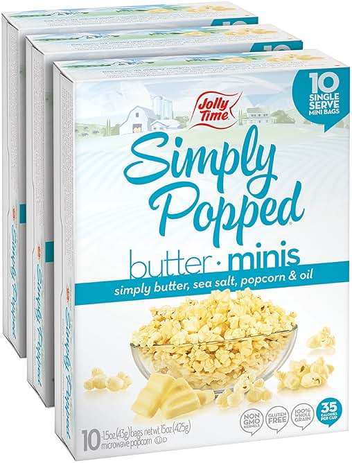 Jolly Time Simply Popped Butter Minis, Lightly Salted Microwave Popcorn, 1.5oz Personal Bag, 10 Bags Per Carton (1.5 Ounce (Pack of 30)) - Image 1
