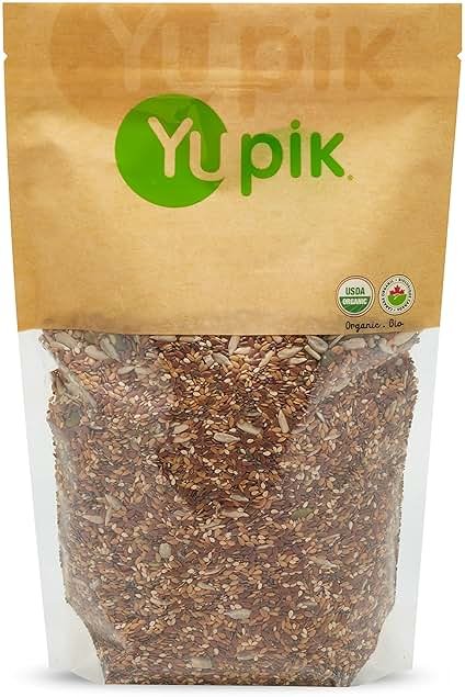 Yupik Organic Super 6 Seeds Mix, 2.2 lb (35.2 oz), GMO-Free, Kosher, Vegan, Rich in Fiber, Nutritious Raw Snack & Topping, With Brown & Golden Flax Seeds, Sunflower, Sesame, Chia & Pumpkin - Product Image