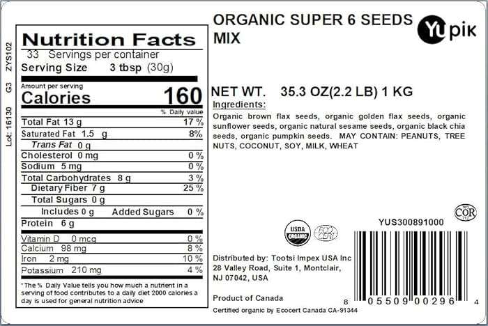 Yupik Organic Super 6 Seeds Mix, 2.2 lb (35.2 oz), GMO-Free, Kosher, Vegan, Rich in Fiber, Nutritious Raw Snack & Topping, With Brown & Golden Flax Seeds, Sunflower, Sesame, Chia & Pumpkin - Image 2