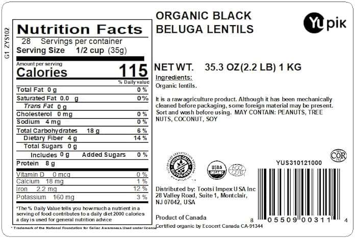 Yupik Organic Black Beluga Lentils, 2.2 lb (35.3 oz), Non-GMO, Vegan, Gluten-Free, Kosher, Raw, Sugar-Free - Rich in Protein, Fiber & Iron, Perfect for Soups & Salads - Image 2