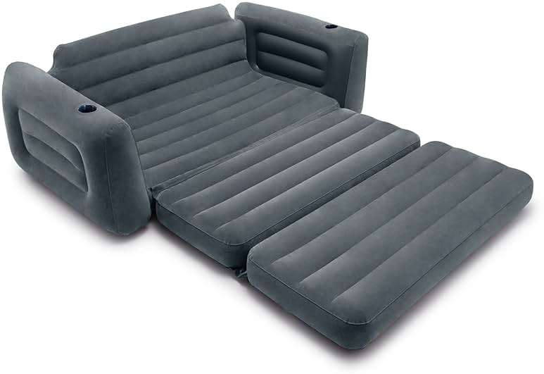 Intex Inflatable Pull-Out Sofa: Velvety Surface, 2-in-1 Valve, Cupholder, 46" x 88" x 26" - Blow-Up Couch and Folding Queen Size Air Mattress Bed - Image 6