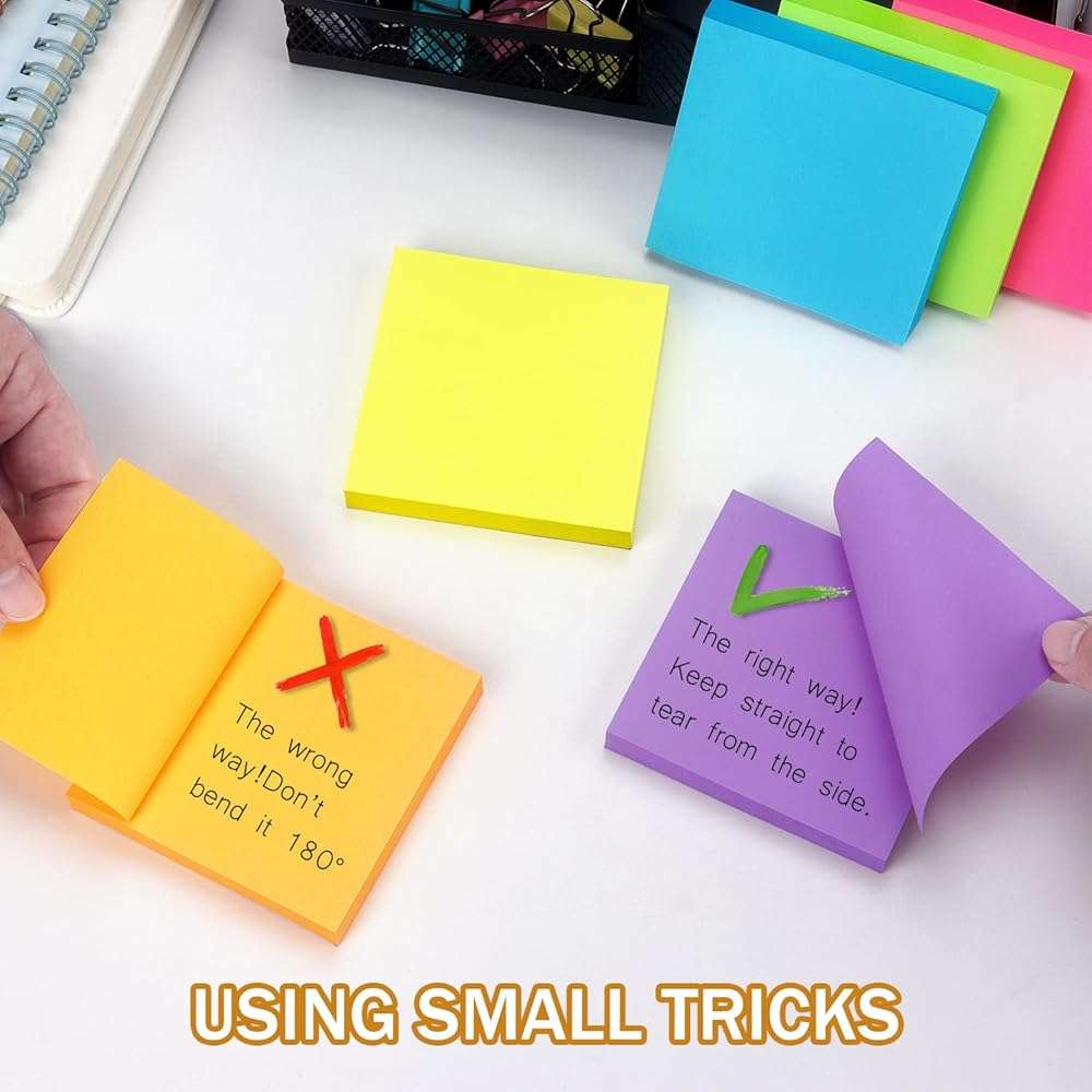 Winner Aura 3x3 Inch Bright Colors Self-Stick Sticky Notes, 6 Pack, 100 Sheets per Pad, Total 600 Sheets - Image 2