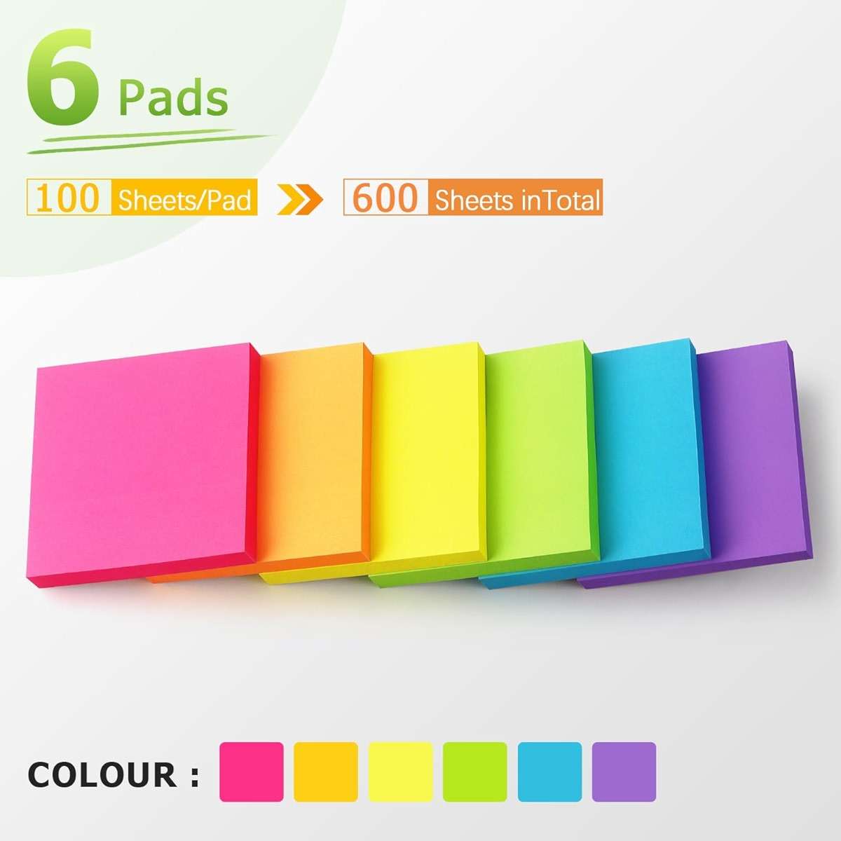 Winner Aura 3x3 Inch Bright Colors Self-Stick Sticky Notes, 6 Pack, 100 Sheets per Pad, Total 600 Sheets - Image 4