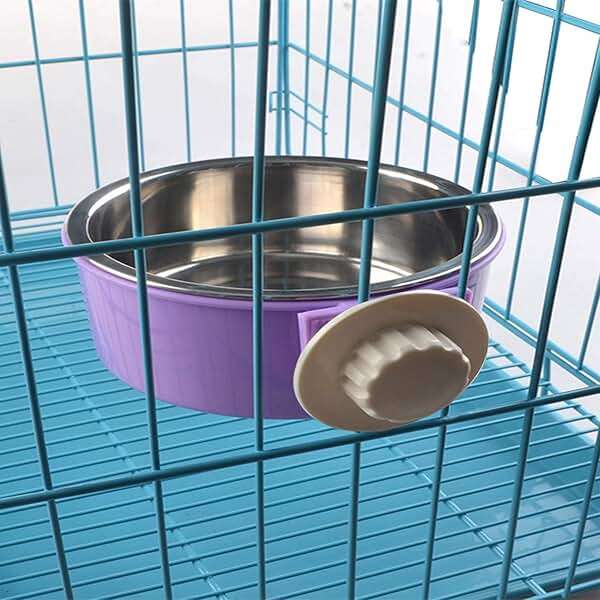 Crate Dog Bowl Removable Stainless Steel Water Food Feeder Bowls Cage Coop Cup for Cat Puppy Bird Pets (Large, Purple) - Image 2