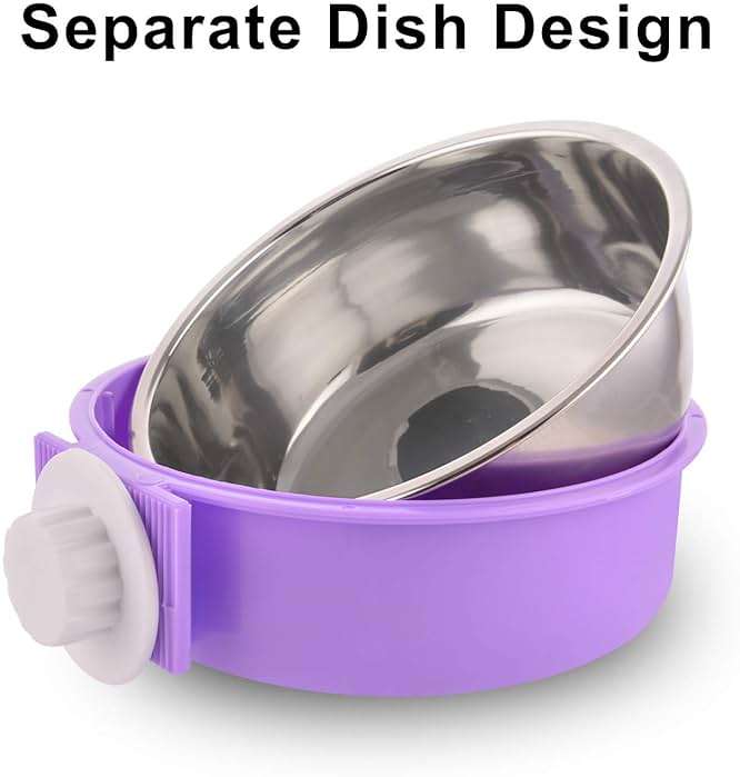 Crate Dog Bowl Removable Stainless Steel Water Food Feeder Bowls Cage Coop Cup for Cat Puppy Bird Pets (Large, Purple) - Image 3