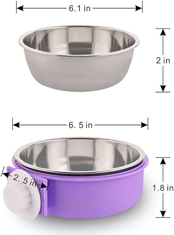 Crate Dog Bowl Removable Stainless Steel Water Food Feeder Bowls Cage Coop Cup for Cat Puppy Bird Pets (Large, Purple) - Image 5