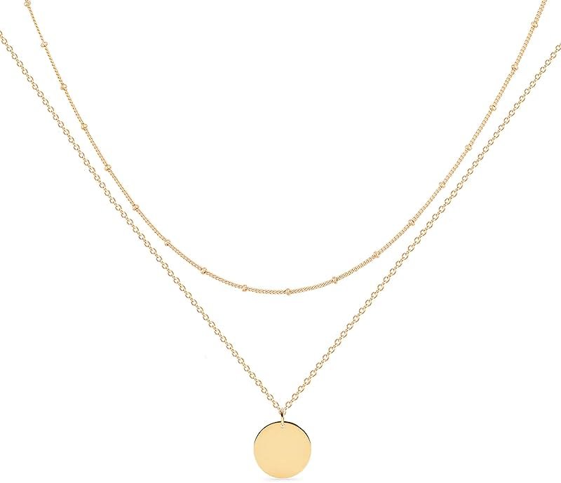 MEVECCO Layered Heart Necklace Pendant Handmade 18k Gold Plated Dainty Gold Choker Arrow Bar Layering Long Necklace for Women - Product Image