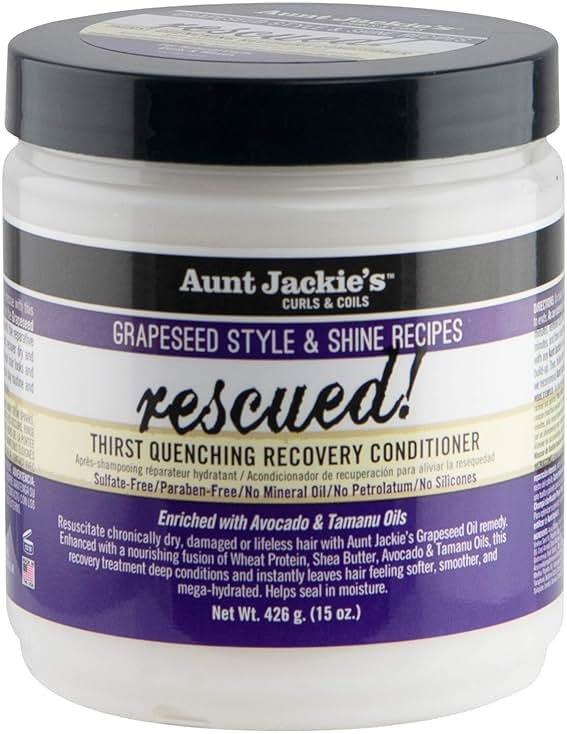 Aunt Jackie's Grapeseed Style and Shine Recipes Rescued Thirst Quenching Hair Recovery Conditioner Repair Treatment, Seals in Moisture, 15 oz - Product Image
