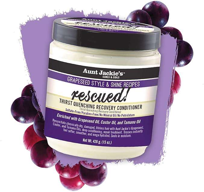 Aunt Jackie's Grapeseed Style and Shine Recipes Rescued Thirst Quenching Hair Recovery Conditioner Repair Treatment, Seals in Moisture, 15 oz - Image 4