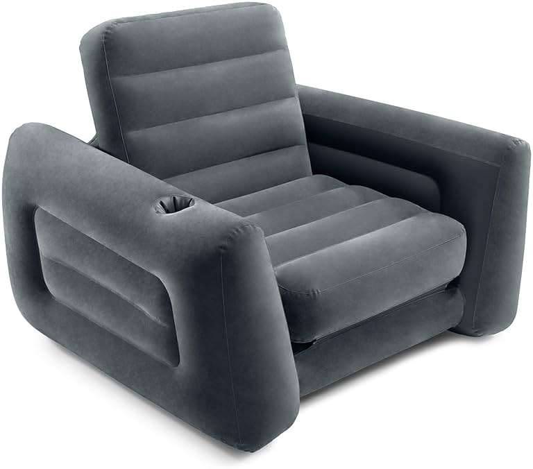 Intex 66551EP Inflatable Pull-Out Chair: Built-in Cupholder – Velvety Surface – 2-in-1 Valve – Folds Compactly – 88" x 46" x 26" - Image 1