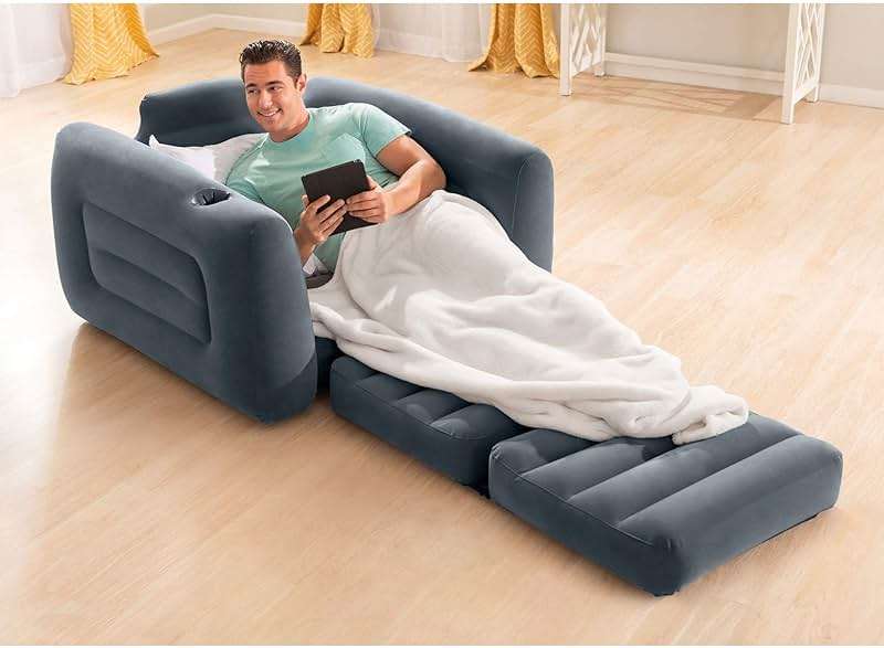Intex 66551EP Inflatable Pull-Out Chair: Built-in Cupholder – Velvety Surface – 2-in-1 Valve – Folds Compactly – 88" x 46" x 26" - Image 2