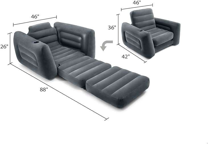 Intex 66551EP Inflatable Pull-Out Chair: Built-in Cupholder – Velvety Surface – 2-in-1 Valve – Folds Compactly – 88" x 46" x 26" - Image 3