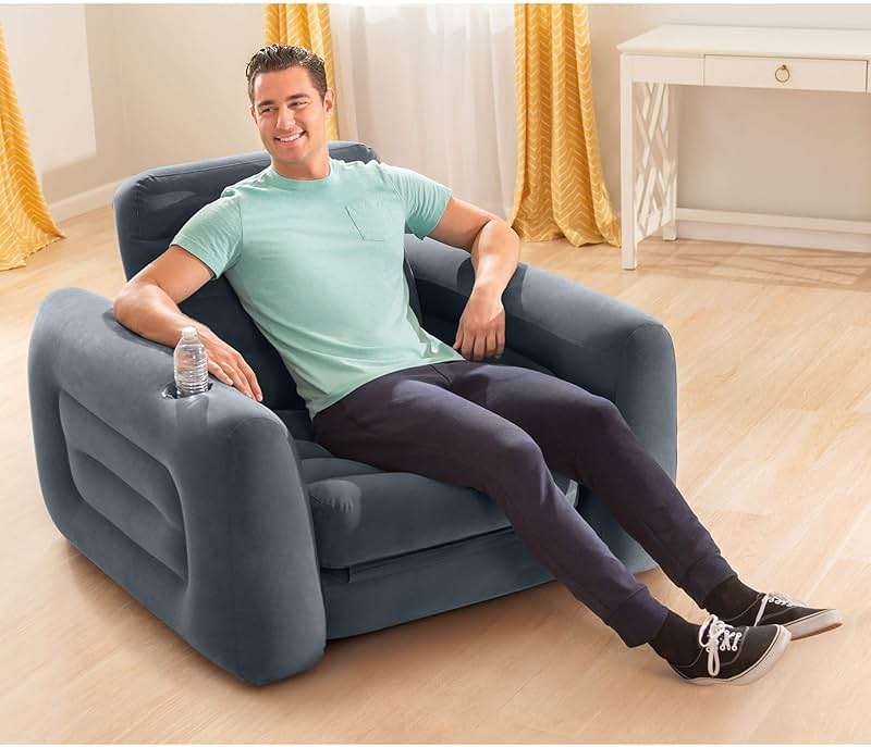 Intex 66551EP Inflatable Pull-Out Chair: Built-in Cupholder – Velvety Surface – 2-in-1 Valve – Folds Compactly – 88" x 46" x 26" - Image 9