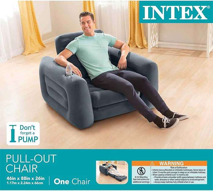 Intex 66551EP Inflatable Pull-Out Chair: Built-in Cupholder – Velvety Surface – 2-in-1 Valve – Folds Compactly – 88" x 46" x 26" - Image 10
