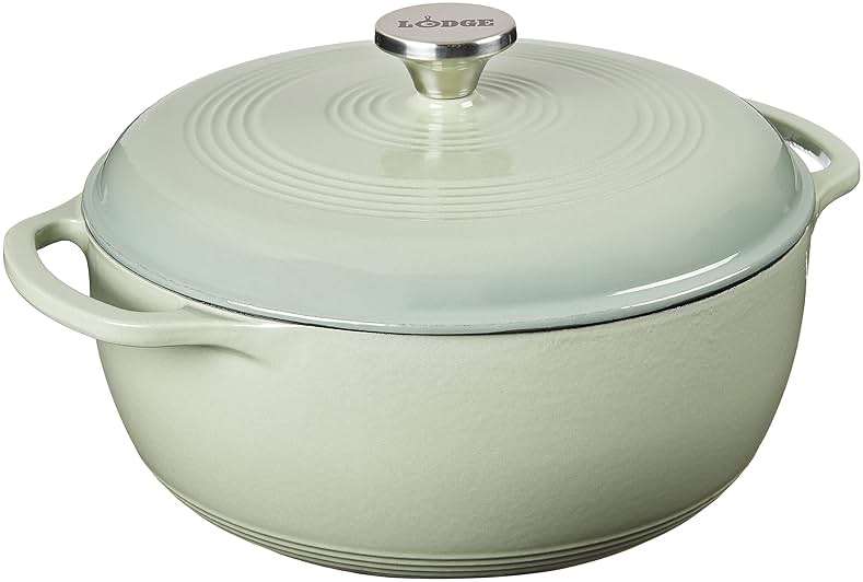 Lodge Essential Enamel Cast Iron Dutch Oven 6 Quarts - Perfect for Bread Baking, Braising, Marinating & Slow Cooking, Features Moisture-Sealing Lid & Dual Handles, Kitchen Essentials, Desert Sage - Image 1