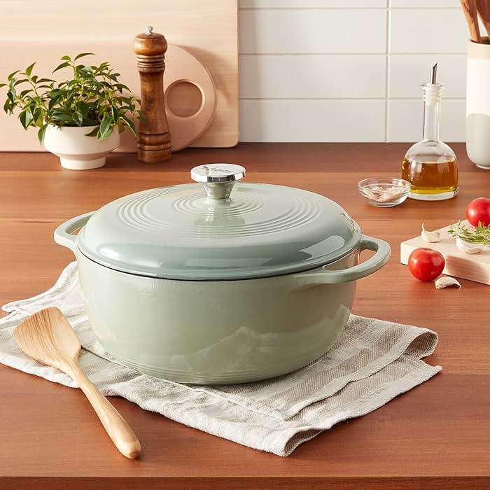 Lodge Essential Enamel Cast Iron Dutch Oven 6 Quarts - Perfect for Bread Baking, Braising, Marinating & Slow Cooking, Features Moisture-Sealing Lid & Dual Handles, Kitchen Essentials, Desert Sage - Image 11