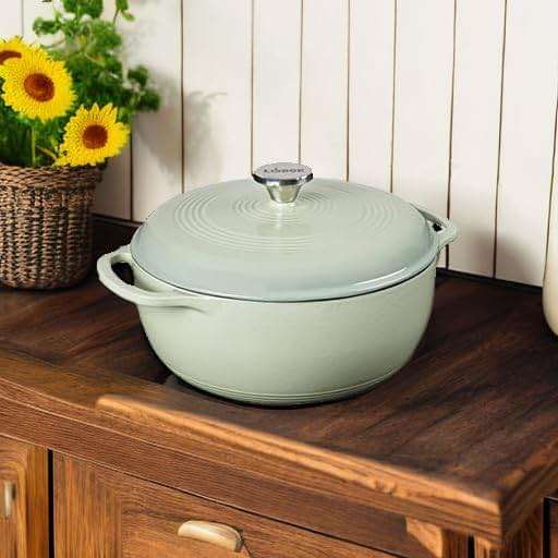 Lodge Essential Enamel Cast Iron Dutch Oven 6 Quarts - Perfect for Bread Baking, Braising, Marinating & Slow Cooking, Features Moisture-Sealing Lid & Dual Handles, Kitchen Essentials, Desert Sage - Image 6