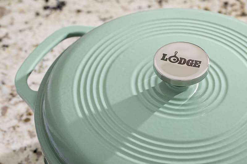 Lodge Essential Enamel Cast Iron Dutch Oven 6 Quarts - Perfect for Bread Baking, Braising, Marinating & Slow Cooking, Features Moisture-Sealing Lid & Dual Handles, Kitchen Essentials, Desert Sage - Image 7