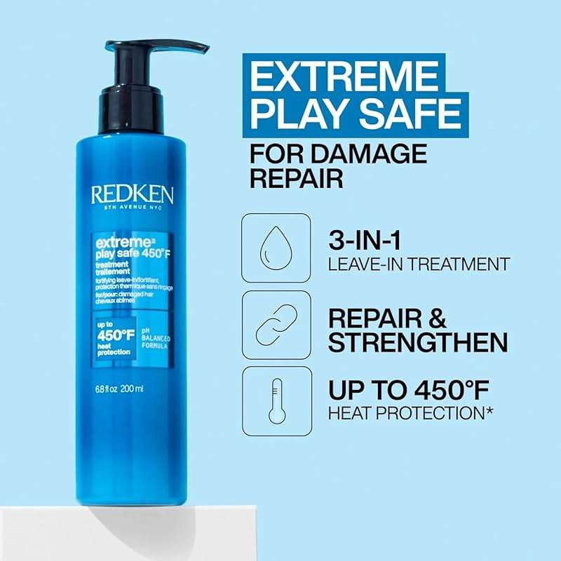 Redken Extreme Play Safe Heat Protection and Damage Repair Treatment For All Hair Types - Helps Reduce The Appearance of Split Ends With Tourmaline - Image 2