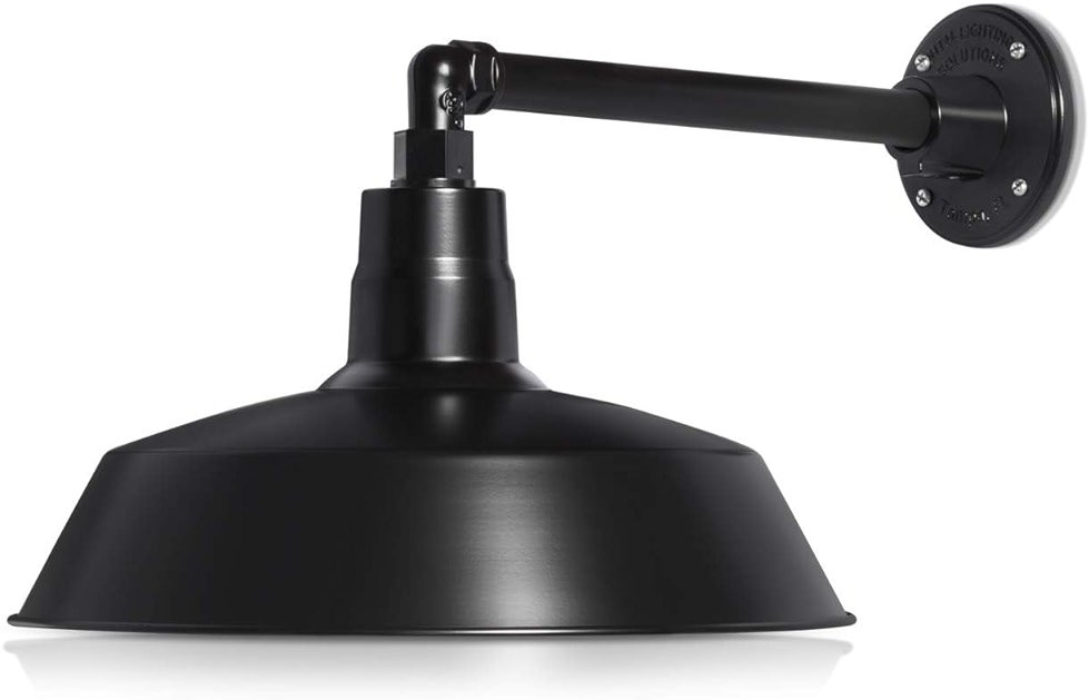 14in. Satin Black Outdoor Gooseneck Barn Light Fixture with 13in. Long Extension Arm - Wall Sconce Farmhouse, Vintage, Antique Style - UL Listed - 9W 900lm A19 LED Bulb (5000K Cool White) - Product Image