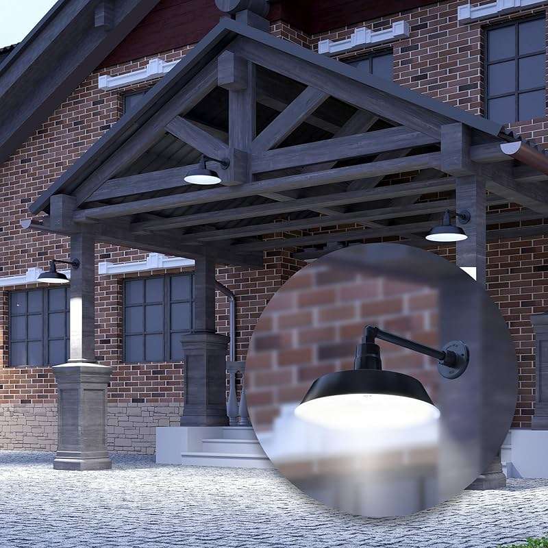 14in. Satin Black Outdoor Gooseneck Barn Light Fixture with 13in. Long Extension Arm - Wall Sconce Farmhouse, Vintage, Antique Style - UL Listed - 9W 900lm A19 LED Bulb (5000K Cool White) - Image 2