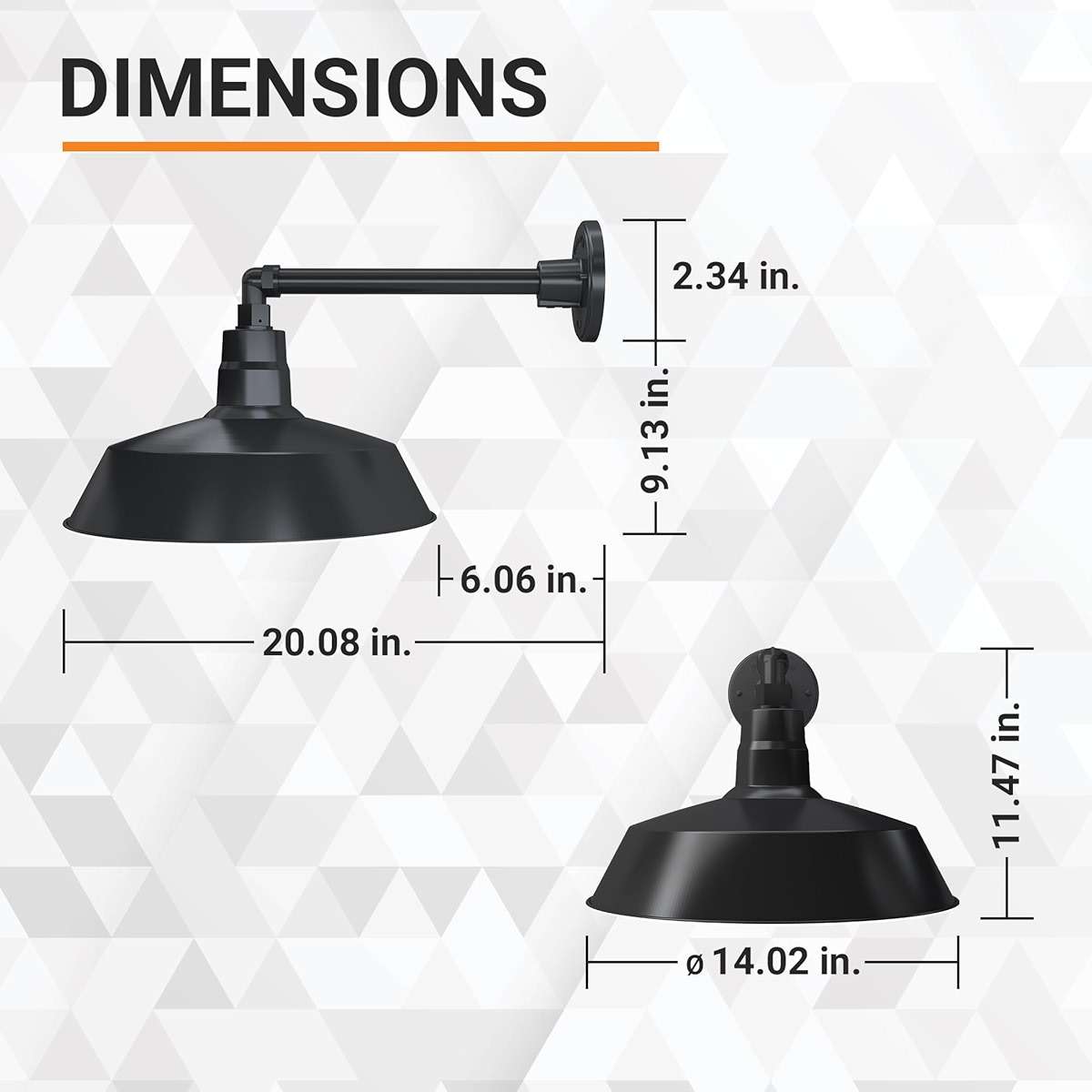 14in. Satin Black Outdoor Gooseneck Barn Light Fixture with 13in. Long Extension Arm - Wall Sconce Farmhouse, Vintage, Antique Style - UL Listed - 9W 900lm A19 LED Bulb (5000K Cool White) - Image 3