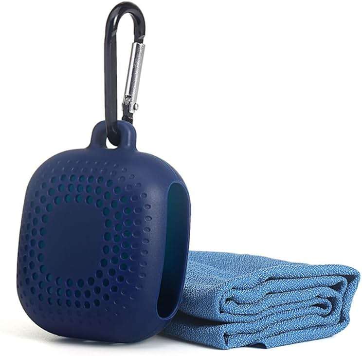 AKOAK Outdoor Travel Quick Drying 40CM Towel with Portable Creative Silicone Box, Microfiber Cold Sports Quick Drying Towel, Gym, Beach, Yoga, Sports Travel (Blue) - Image 1
