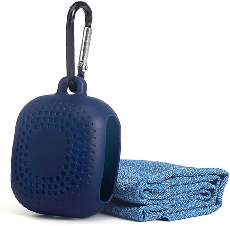 AKOAK Outdoor Travel Quick Drying 40CM Towel with Portable Creative Silicone Box, Microfiber Cold Sports Quick Drying Towel, Gym, Beach, Yoga, Sports Travel (Blue) - Product Image