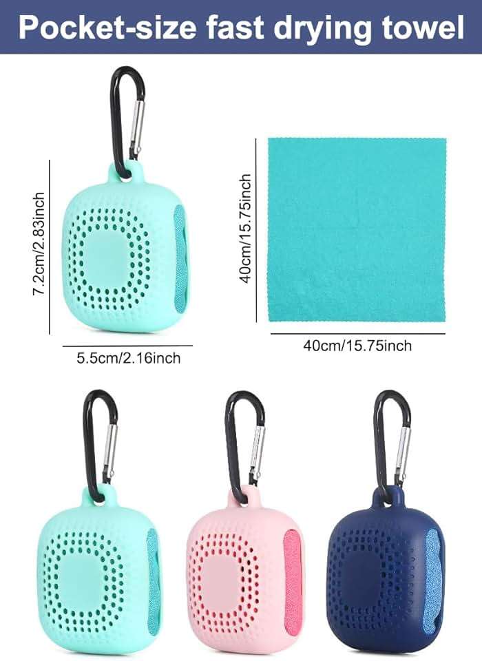 AKOAK Outdoor Travel Quick Drying 40CM Towel with Portable Creative Silicone Box, Microfiber Cold Sports Quick Drying Towel, Gym, Beach, Yoga, Sports Travel (Blue) - Image 3