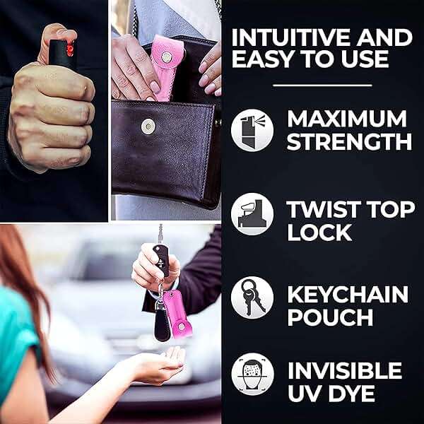 FIGHTSENSE Self Defense Pepper Spray - 1/2 oz Compact Size Maximum Strength Police Grade Formula Best Self Defense Tool for Women W/Leather Pouch Keychain - Image 5