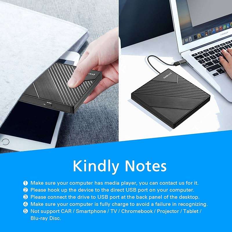 Amicool External DVD Drive USB 3.0 USB C CD Burner CD/DVD +/-RW Optical Drive, Slim Portable DVD Player CD ROM Rewriter Writer Reader for Laptop Desktop PC Windows 11/10/8/7 MacBook Mac Linux OS Apple - Image 6