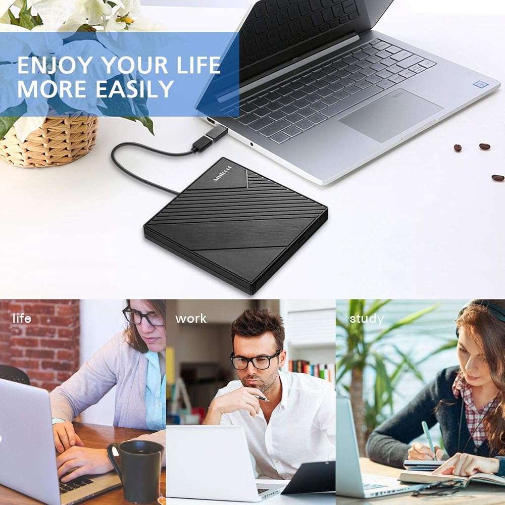 Amicool External DVD Drive USB 3.0 USB C CD Burner CD/DVD +/-RW Optical Drive, Slim Portable DVD Player CD ROM Rewriter Writer Reader for Laptop Desktop PC Windows 11/10/8/7 MacBook Mac Linux OS Apple - Image 7