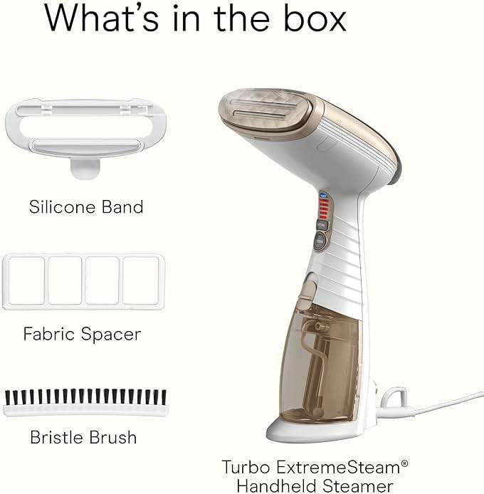 Conair Handheld Garment Steamer for Clothes, Turbo ExtremeSteam 1875W Fabric Steamer, Portable Handheld Design, Strong Penetrating Steam, White/Champagne - Image 9