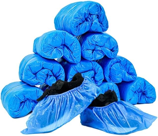 JIAQUAN 100 Pack (50 Pairs) Disposable Plastic Shoe Covers & Boot Covers Waterproof Non-slip for Construction, Workplace, Indoor Carpet Floor Protection,One Size Fits Most. - Product Image