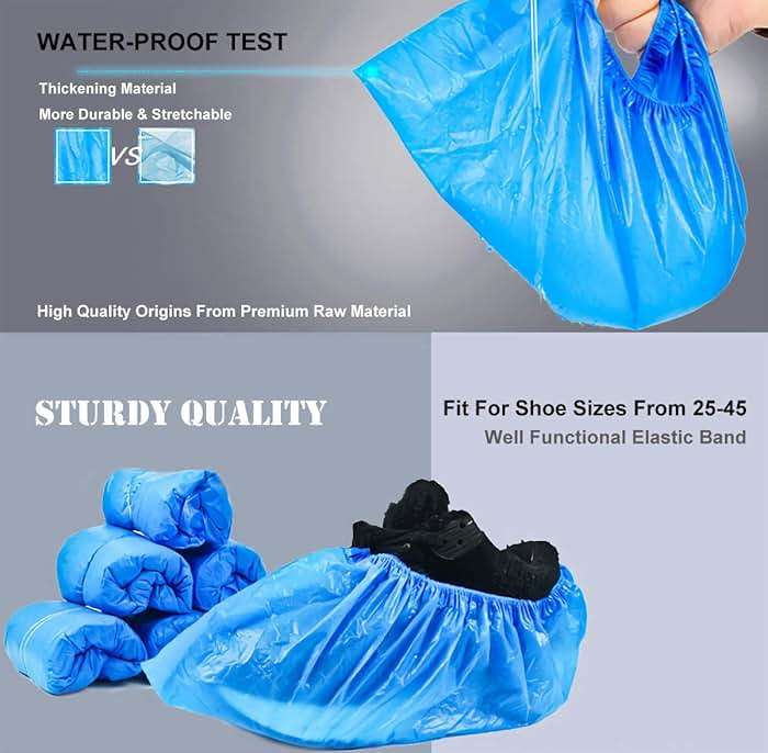 JIAQUAN 100 Pack (50 Pairs) Disposable Plastic Shoe Covers & Boot Covers Waterproof Non-slip for Construction, Workplace, Indoor Carpet Floor Protection,One Size Fits Most. - Image 2