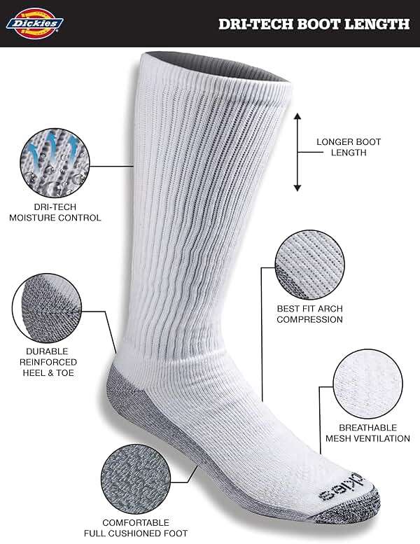 Dickies Men's Dri-Tech Moisture Control Boot-Length Socks, Available in L-XL (6, 12 Pairs) - Image 2