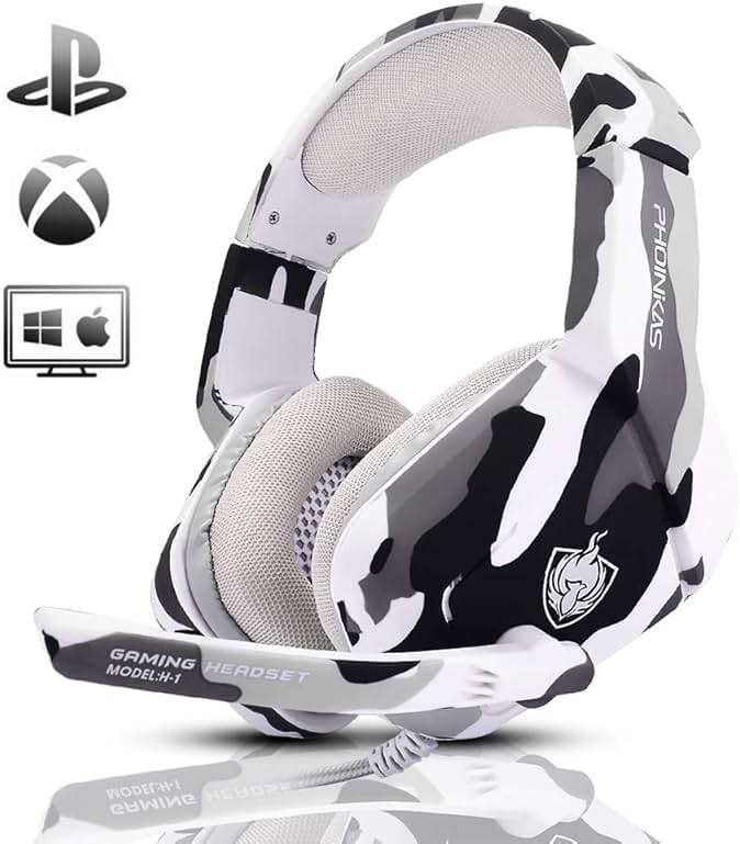 PHOINIKAS Gaming Headset for PS4, Xbox One, PC, Laptop, Mac, Nintendo Switch, 3.5MM PS4 Stereo Headset Over Ear Headphones with Noise-Cancelling Mic, Bass Surround - Camo - Image 1