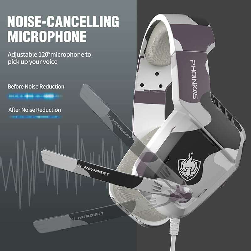 PHOINIKAS Gaming Headset for PS4, Xbox One, PC, Laptop, Mac, Nintendo Switch, 3.5MM PS4 Stereo Headset Over Ear Headphones with Noise-Cancelling Mic, Bass Surround - Camo - Image 4