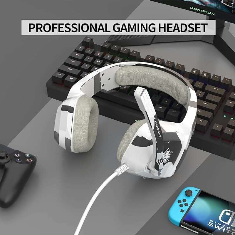 PHOINIKAS Gaming Headset for PS4, Xbox One, PC, Laptop, Mac, Nintendo Switch, 3.5MM PS4 Stereo Headset Over Ear Headphones with Noise-Cancelling Mic, Bass Surround - Camo - Image 6