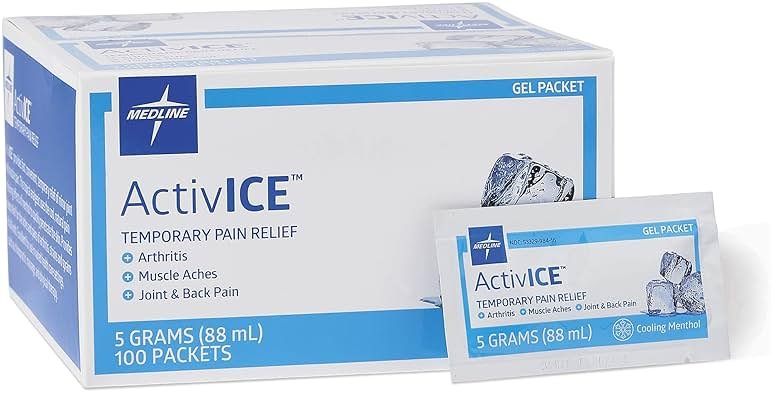 Medline ActivICE Topical Pain Reliever Gel, Great for Arthritis, Muscle Aches and Back Injuries, 5 grams - 100 Packs - Product Image