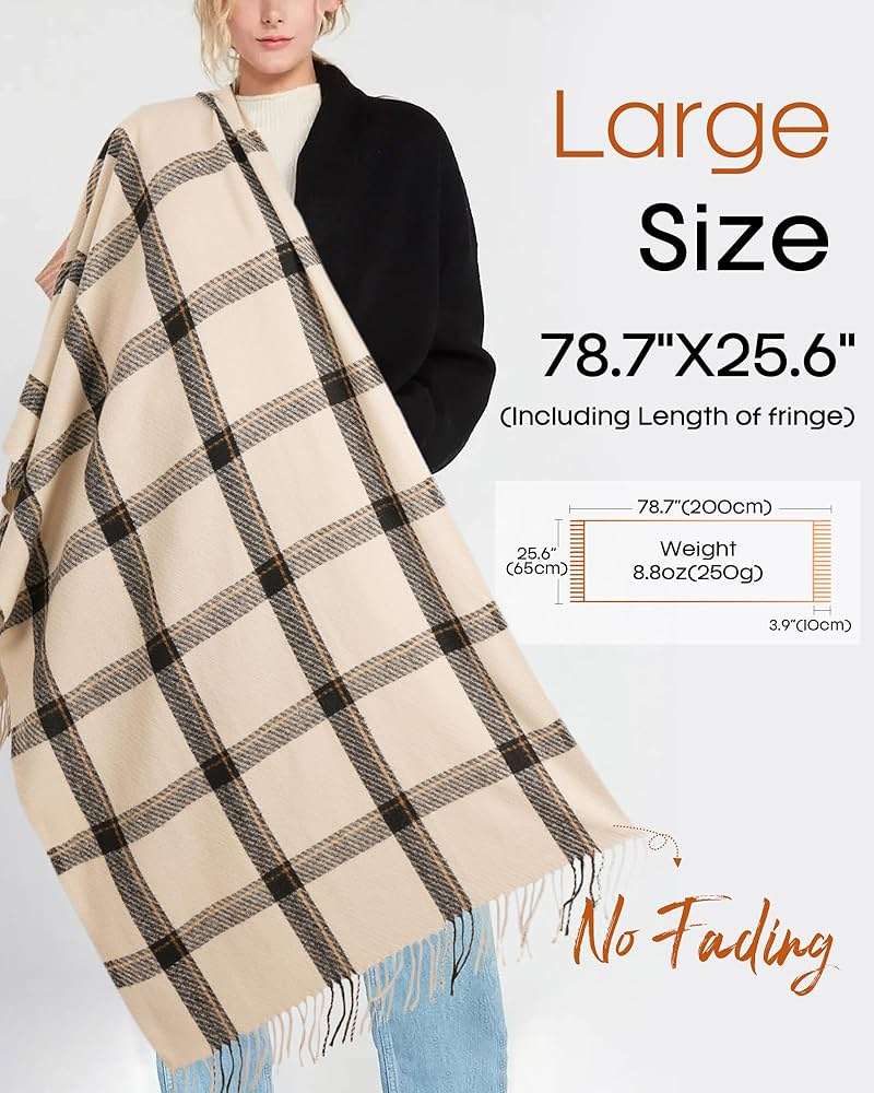 FURTALK Winter Scarf for Women Shawl Soft Tassel Plaid Large Oversized Scarves Wraps - Image 3