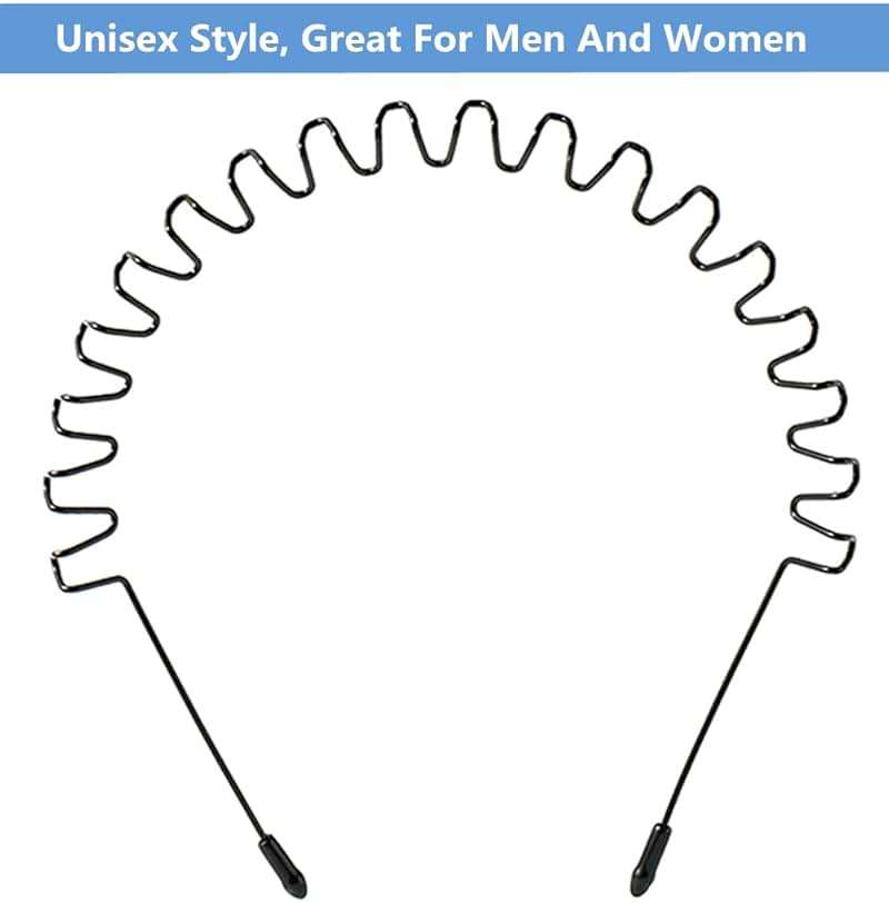 bodbop Metal Hair Band for Men Headband Women Bands Unisex Black Wavy Spring Outdoor Sports Headbands Men's Hoop Clips Accessories Simple Elastic Non Slip Head Headwear - Image 8