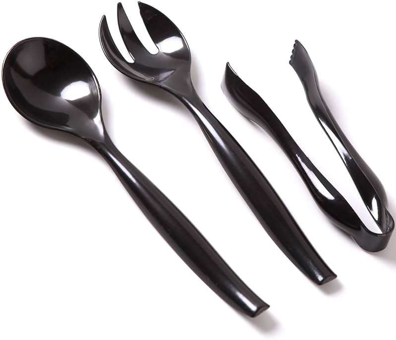 Supernal 72pcs Plastic Serving Utensils Heavy Duty Disposable Serving Tongs Black Disposable Serving Set 10" Spoons 10" Forks 6" Tongs Each 24pcs - Image 5