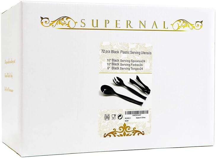 Supernal 72pcs Plastic Serving Utensils Heavy Duty Disposable Serving Tongs Black Disposable Serving Set 10" Spoons 10" Forks 6" Tongs Each 24pcs - Image 7