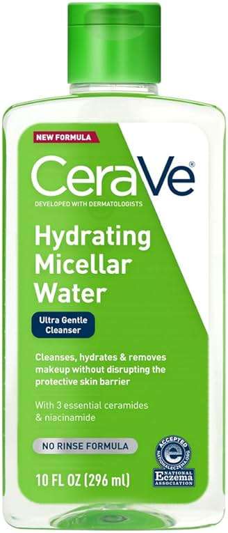CeraVe Micellar Water, Hydrating Facial Cleanser & Eye Makeup Remover with Niacinamide, Ceramides & Glycerin, Fragrance-Free & Non-Irritating, 10 Fluid Ounces - Image 1