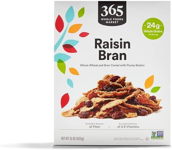 365 by Whole Foods Market, Raisin Bran Cereal, Vegan, Low-Fat, 15 Ounce - Product Image