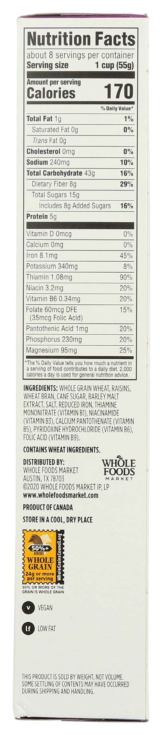 365 by Whole Foods Market, Raisin Bran Cereal, Vegan, Low-Fat, 15 Ounce - Image 2