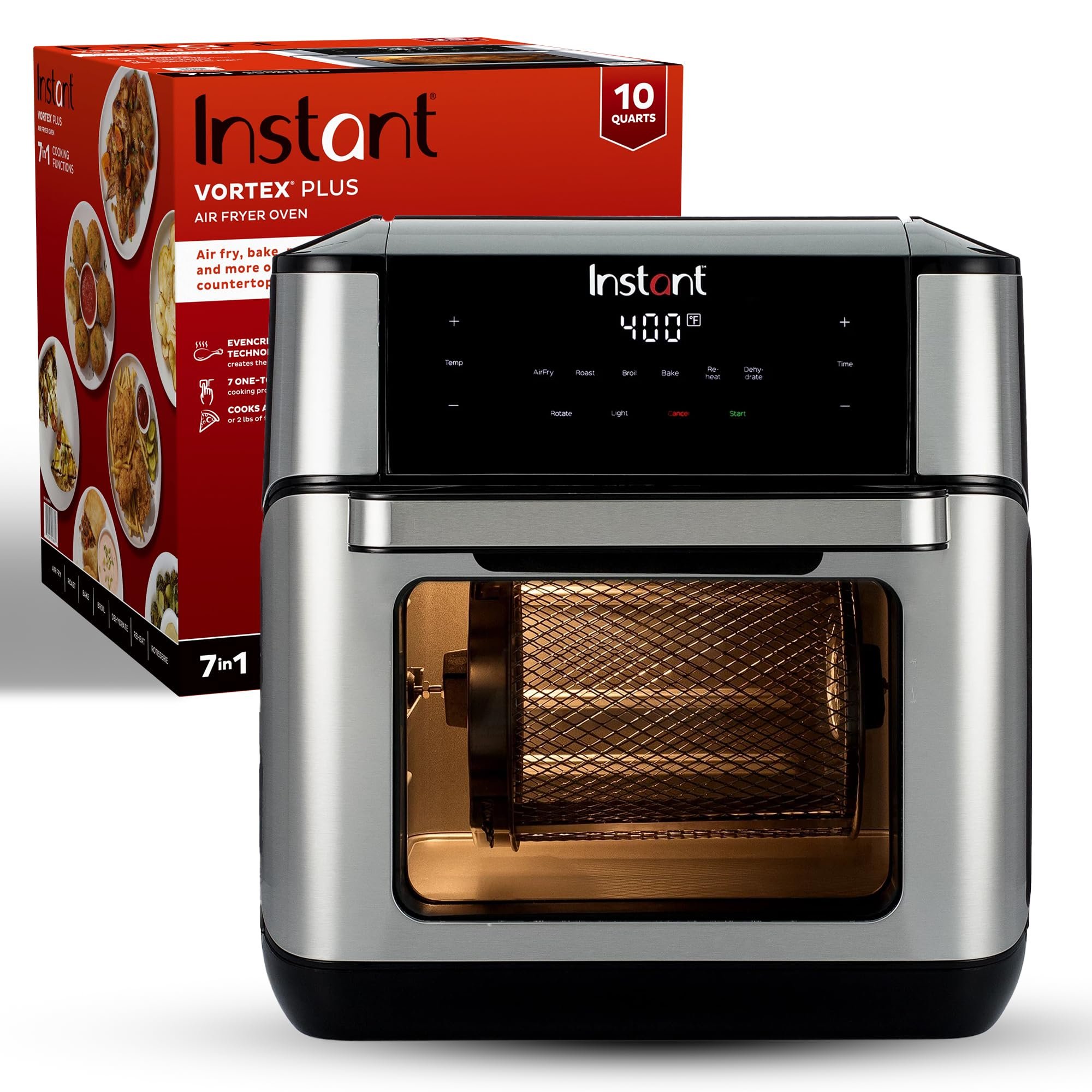 Instant Pot 10QT Air Fryer, 7-in-1 Functions with EvenCrisp Technology that Crisps, Broils, Bakes, Roasts, Dehydrates, Reheats & Rotisseries, Includes over 100 In-App Recipes, Stainless Steel - Product Image