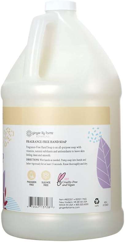 Ginger Lily Farms Botanicals All-Purpose Liquid Hand Soap Refill, Fragrance Free, 100% Vegan & Cruelty-Free, 1 Gallon - Image 2